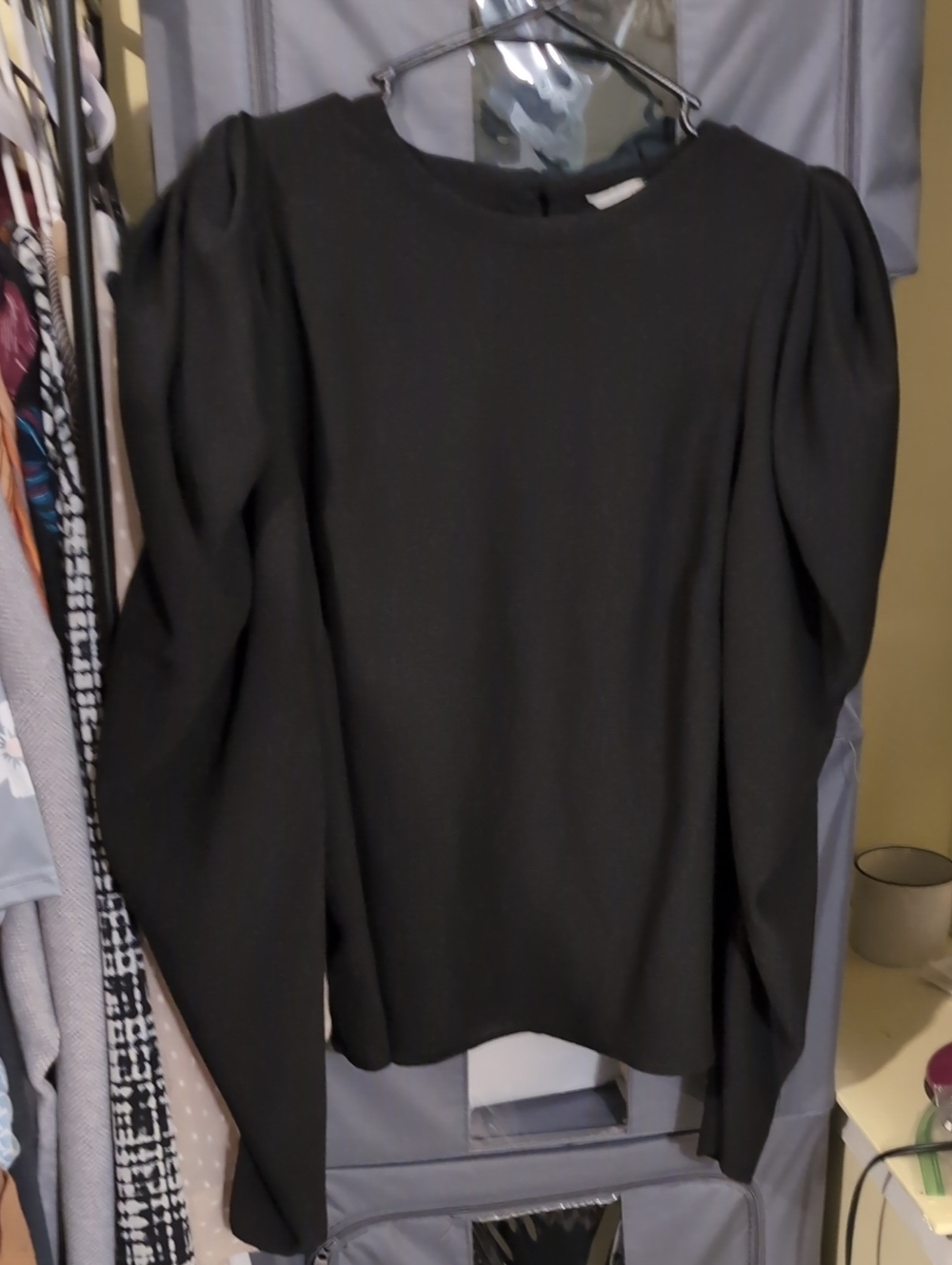 Black Puff-Sleeve Women's Top